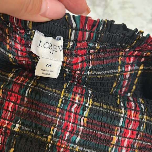 JCREW WOMENS PLAID SMOCKED COTTON POPLIN MIDI DRESS RED BLACK SZ MEDIUM - Picture 9 of 13